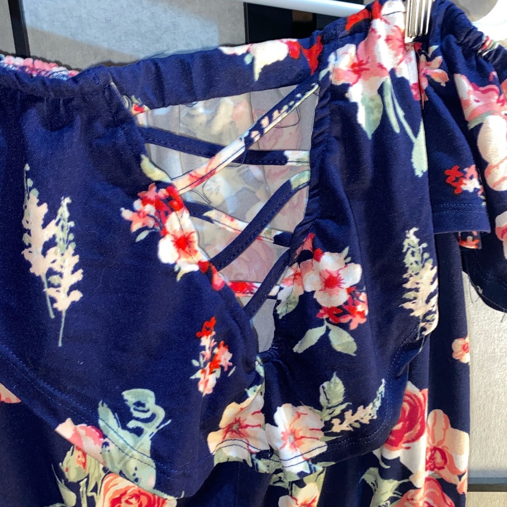 Flouncy floral off shoulder romper